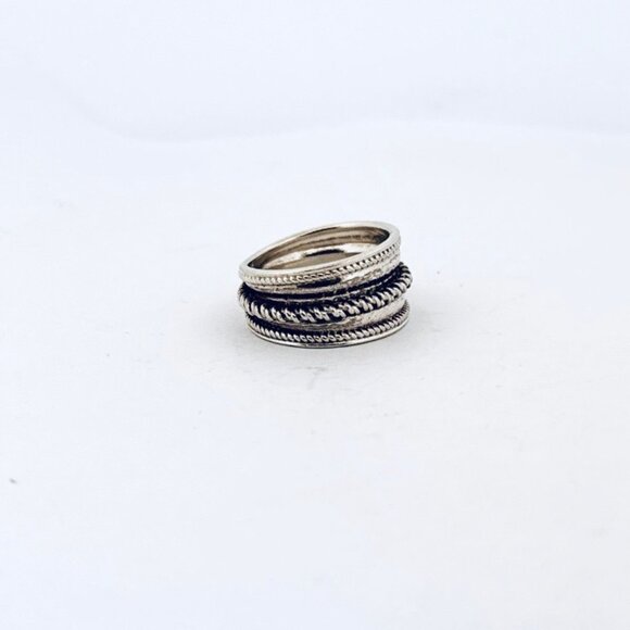 Estate Sterling Silver Wide Rope Band Ring Size 7.5 – Vintage 925 Jewelry - Picture 2 of 11